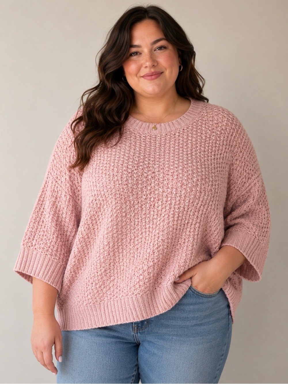Falls Creek Pink Chunky Knit Dolman Sleeve Sweater Women’s Size 3X NWT
